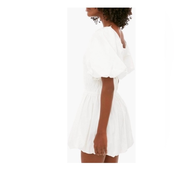 Tuckernuck Caterina Mini Dress L NWT White Cotton Smocked Puff Sleeve Boho - Picture 4 of 10